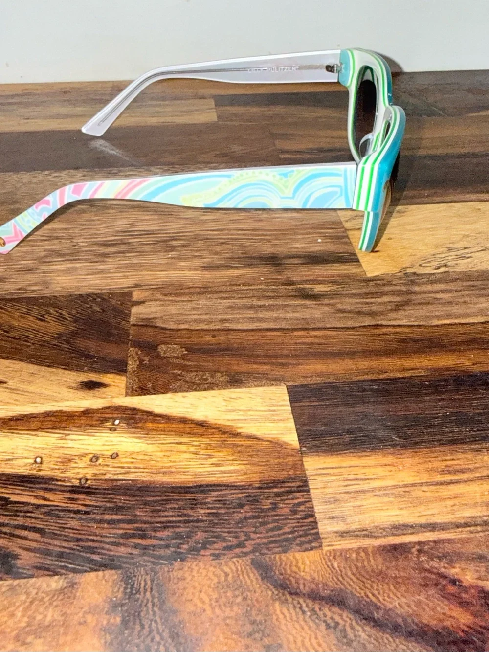 Lilly Pulitzer Turquoise Cat-Eye Sunglasses with Patterned Arms